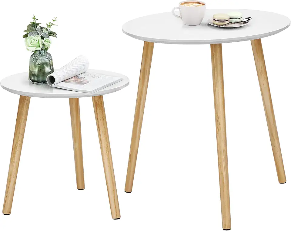 SONGMICS - table basse ronde scandinave, pin blanc bois, lot 2, LET07WN