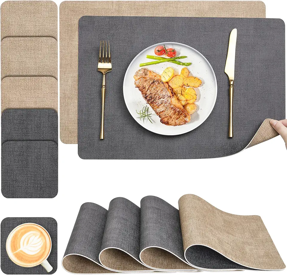 Myir - set de table bicolore, lot de 6, cuir, antidérapant, lavable - JUN