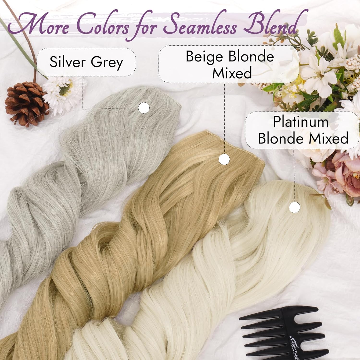 BARSDAR - extension à clips longue ondulée 50cm, platine blond, 5pcs