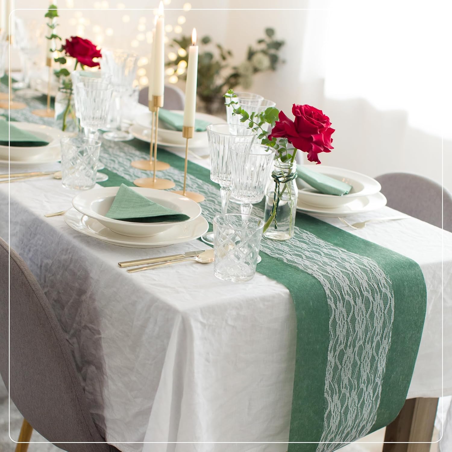 100%Mosel - Chemin de table décoratif - 30x2500 cm - tissu non tissé, vert forêt pluviale