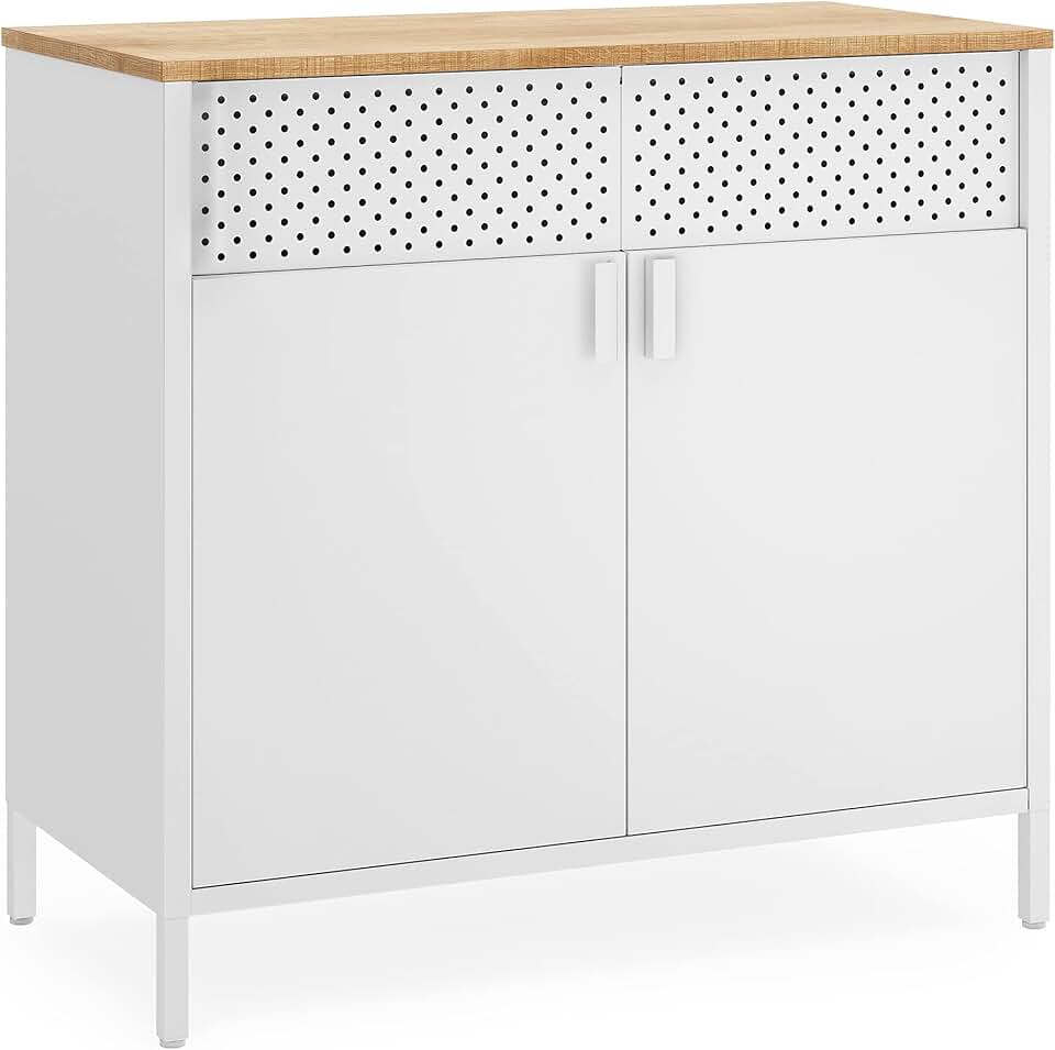 SONGMICS - Buffet double porte métal, 40x80x76cm, bois/blanc, LSC102W57