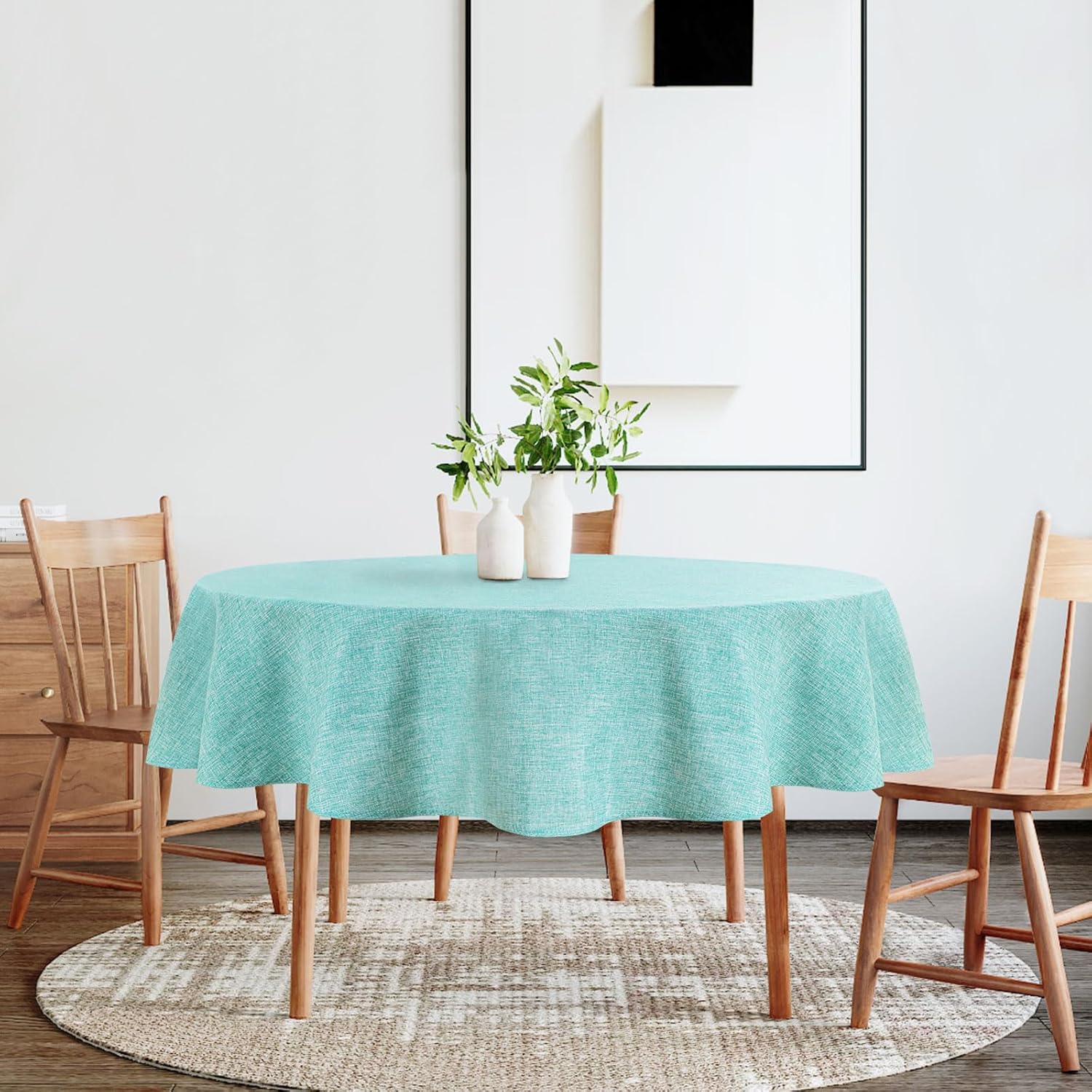 DWCN - nappe ronde effet lin 160 cm imperméable, lavable, anti-tache