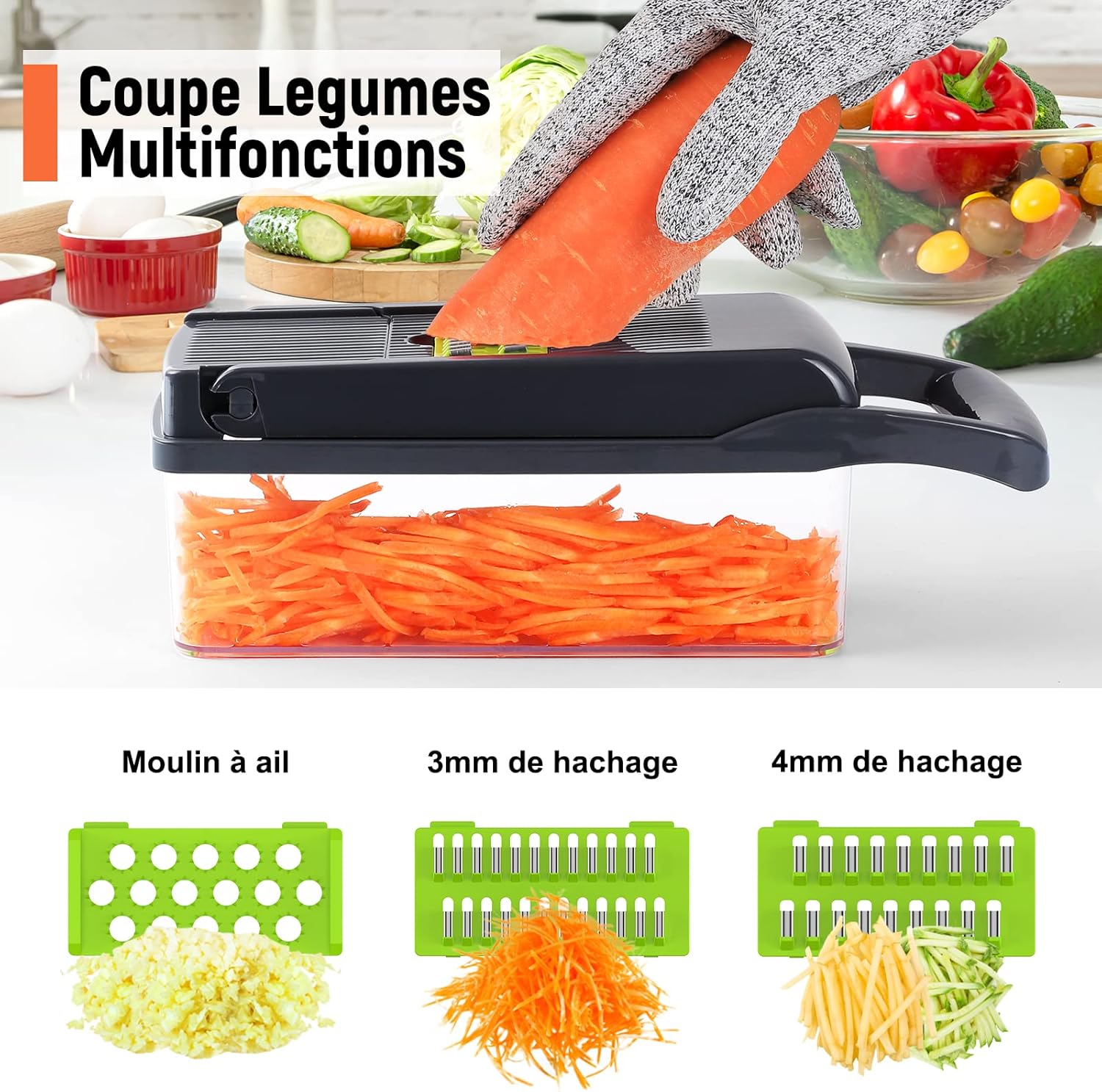 Coupe légumes multifonction - 16 en 1 - 7 lames réglables - découpe manuelle