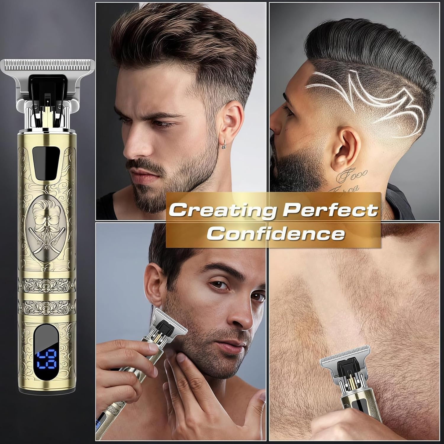 Tondeuse Cheveux Homme - Lame T zéro écart, 4 peignes, IPX7, USB rechargeable - Coupe précise - 1.5-4mm