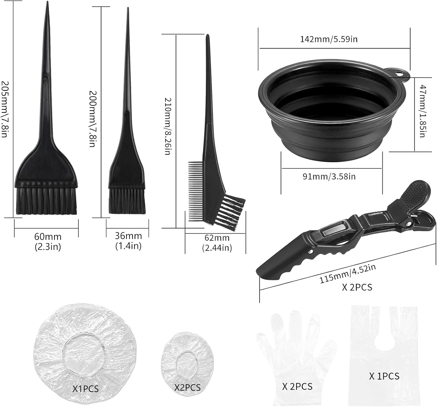 Ensemble de coloration cheveux - 10 pièces - bol, pinceaux, gants, accessoires