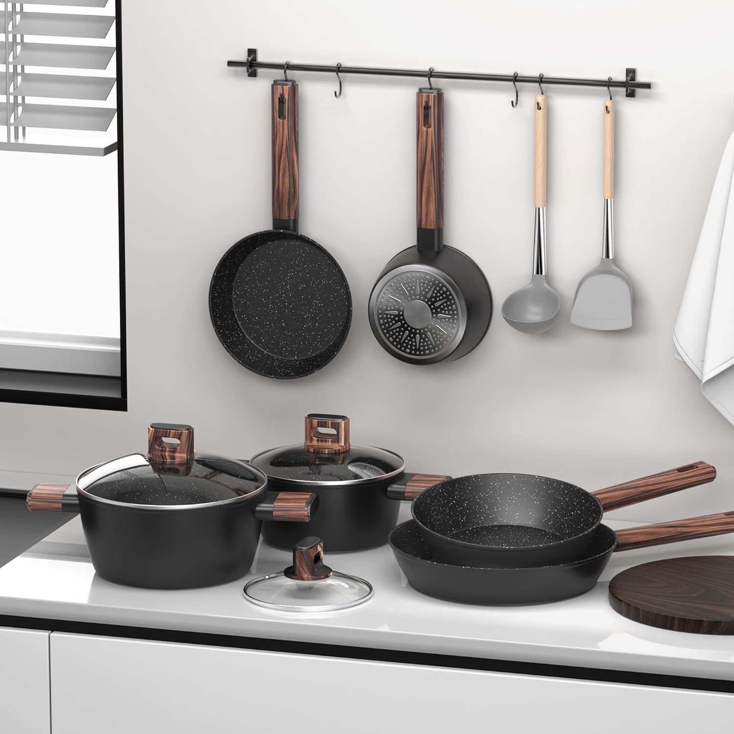 Topbooc - Batterie de cuisine induction 11 pièces - antiadhésif, tous feux, sans PFOA/PFOS, 20-28 cm