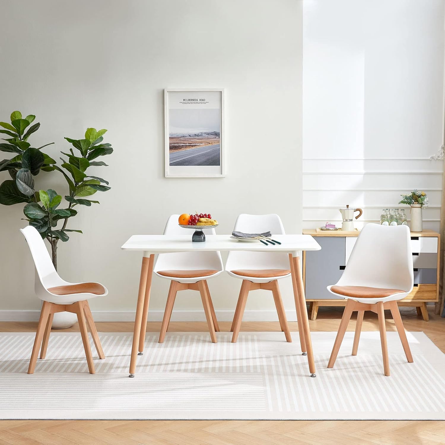 EGGREE - chaises scandinaves - bois hêtre, cuir PU, rembourrées, blanc/marron