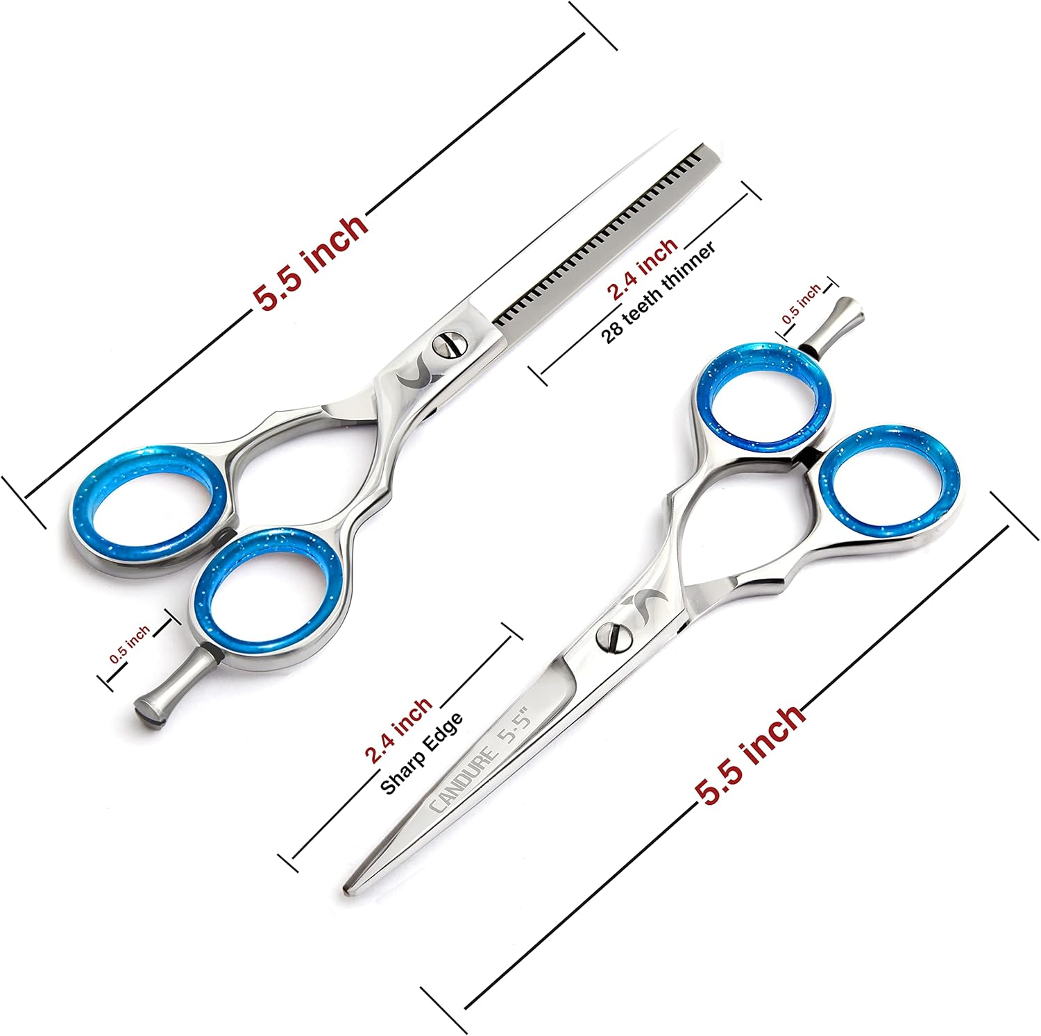 Candure - Set Ciseaux Coiffure Pro - acier inoxydable - coupe & effilage