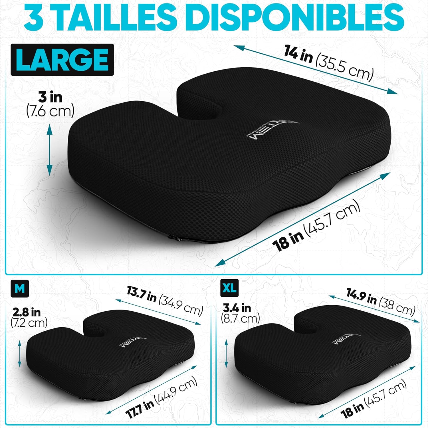 FORTEM - coussin lombaire/assise mémoire forme - soutien dos - antidérapant