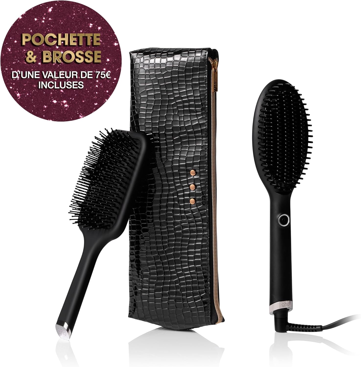 ghd - Glide Brosse Lissante - chauffe rapide, volume préservé - tous types cheveux - pochette incluse