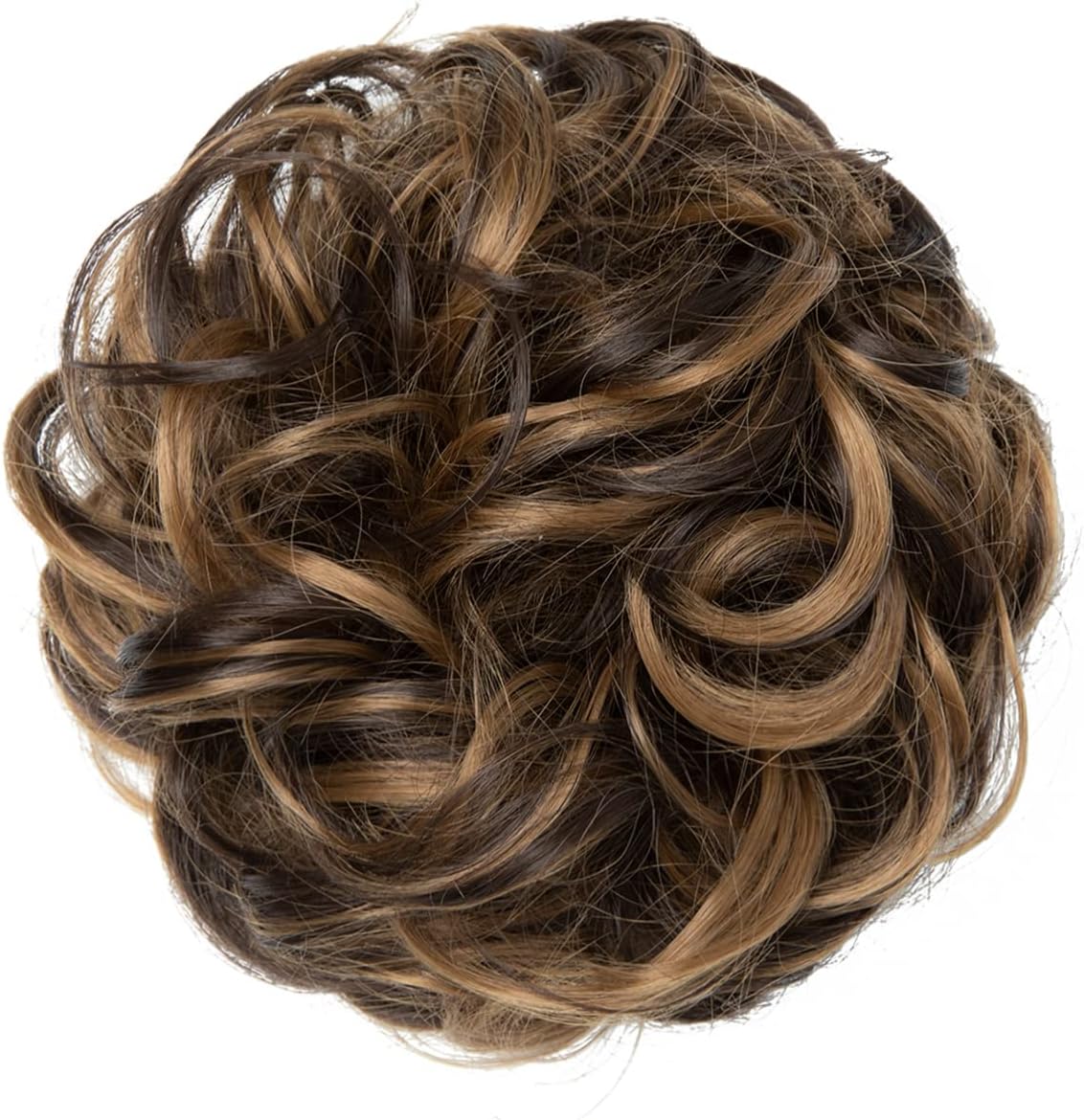 JJstar - Chignon Postiche bouclé/ondule, élastique, brun doré, cheveux synthétiques