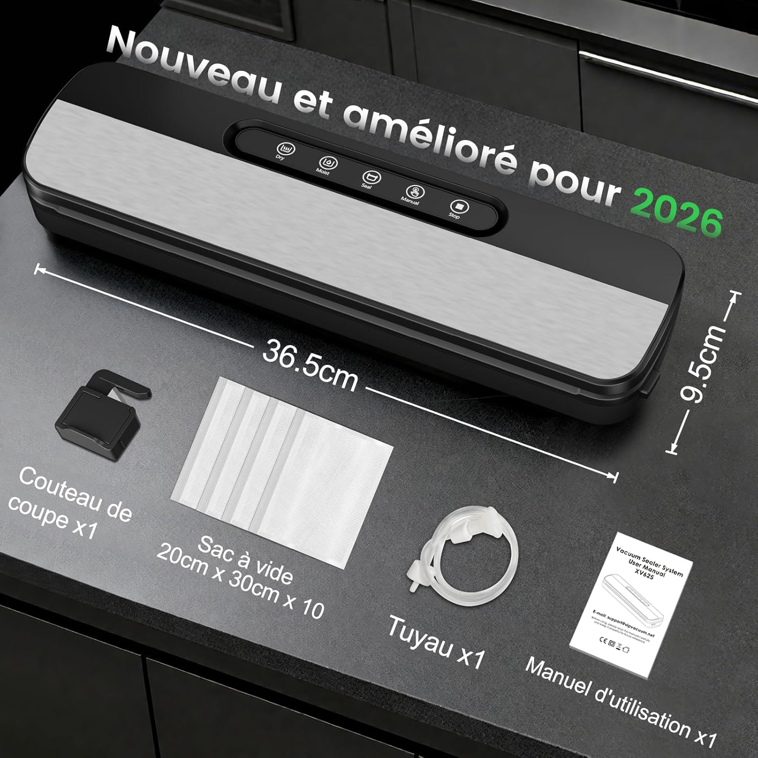 Machine sous vide alimentaire - 7-en-1, 130W, 90kPa, coupe et tuyau