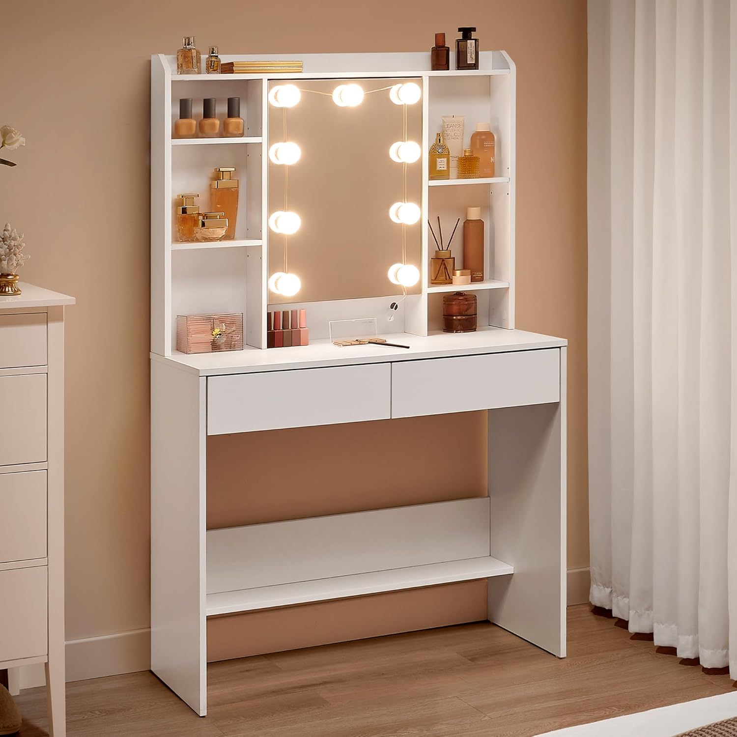 VASAGLE - coiffeuse moderne, miroir LED, 2 tiroirs, blanc, RDT126W01