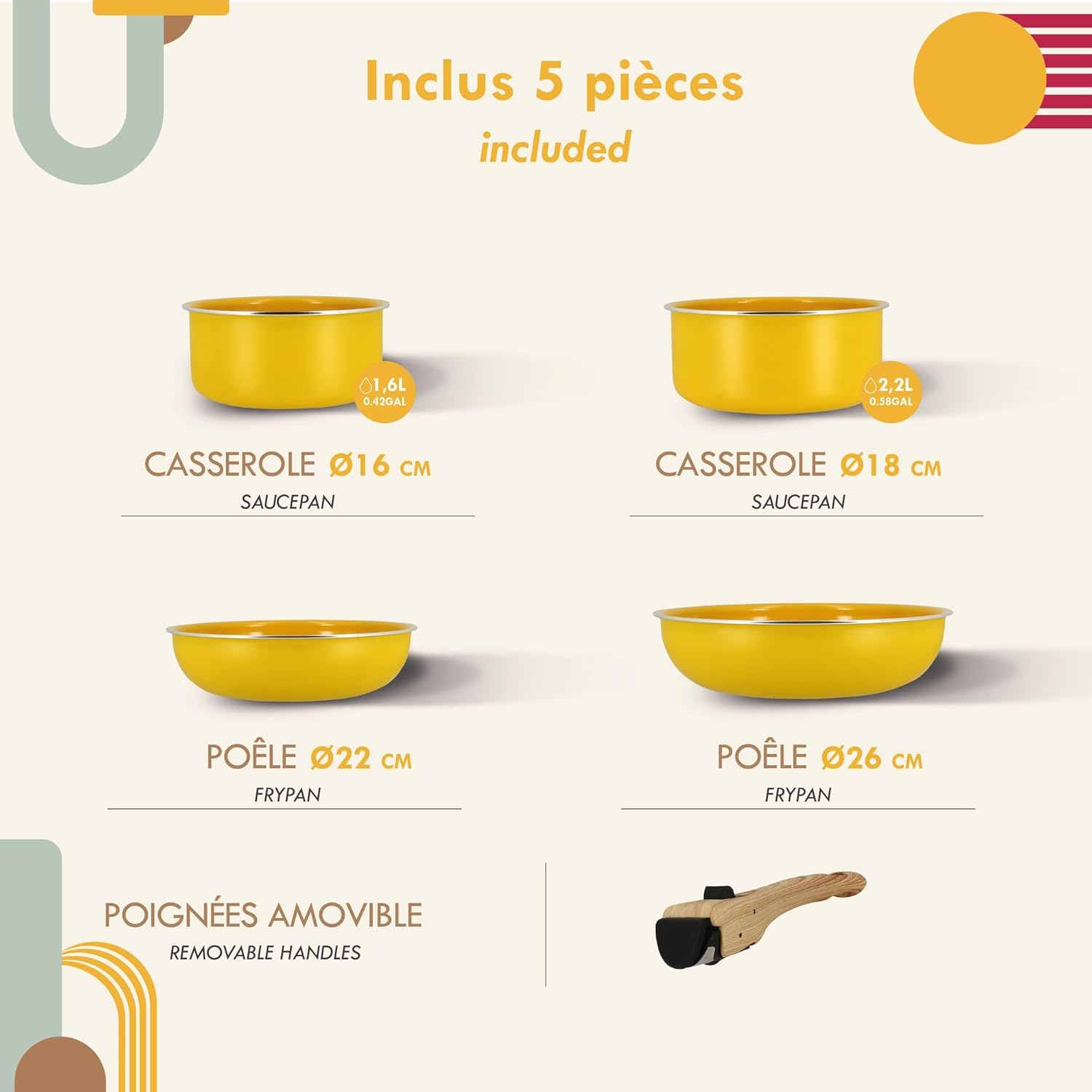 MENASTYL - Colorama - 2 poêles, 2 casseroles, poignée - céramique induction