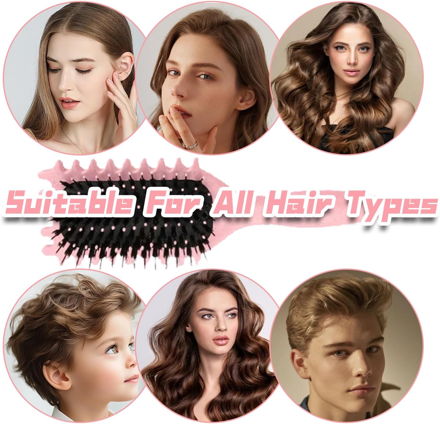 Brosse coiffante - boucleur 24cm - fixation boucles, anti-frisottis, rose