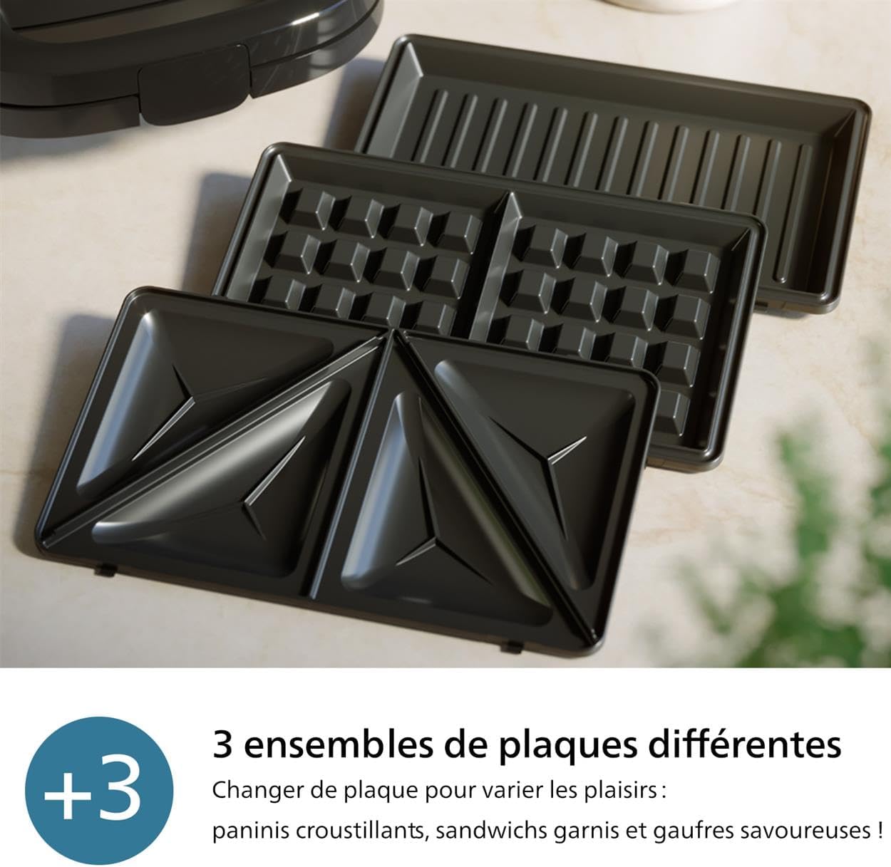 Philips - Series 5000, 3 plaques, antiadhésives, 750W, HD2350/80