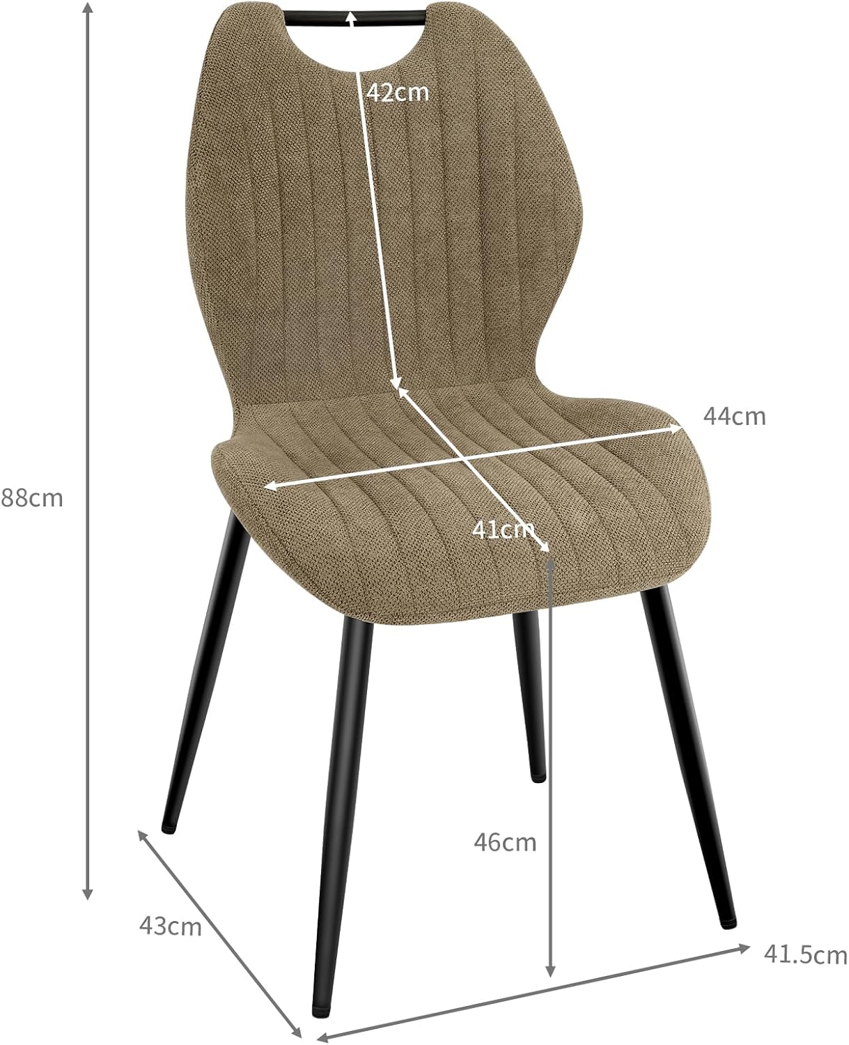 Chaises de salle à manger - tissu kaki, pieds métal, lot de 6, confortables