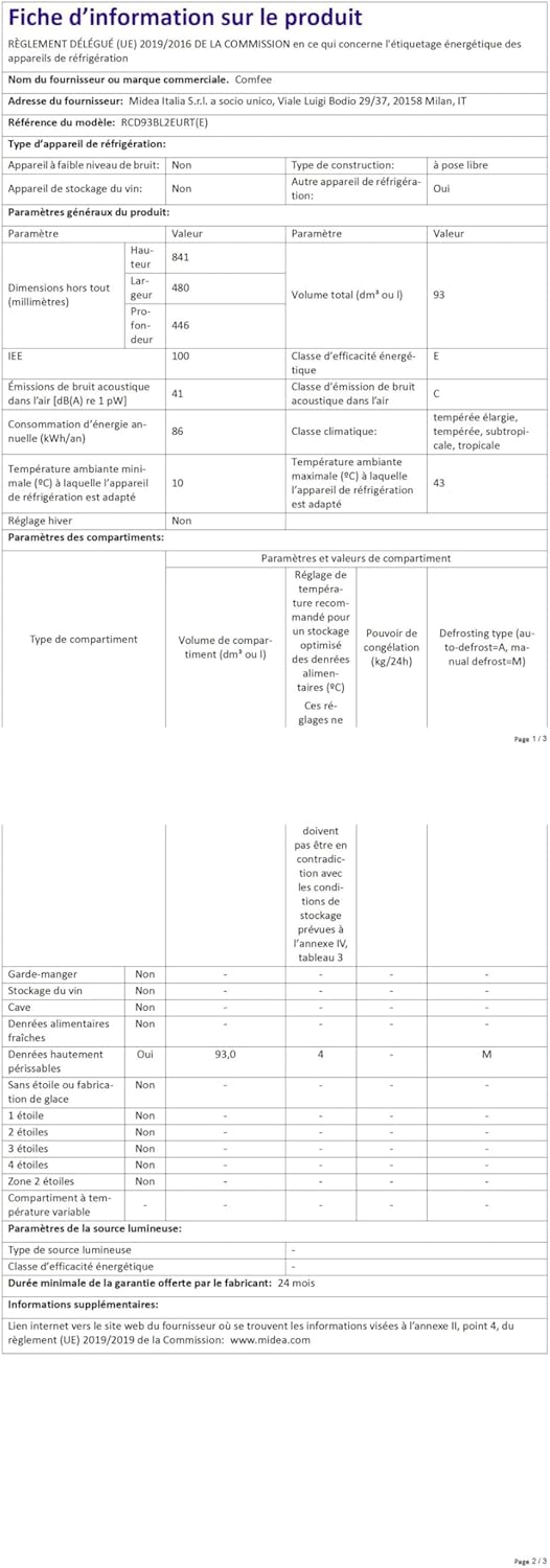 Comfee' - Réfrigérateur rétro 93L, sous-plan, LED, Noir, RCD93BL2EURT(E)