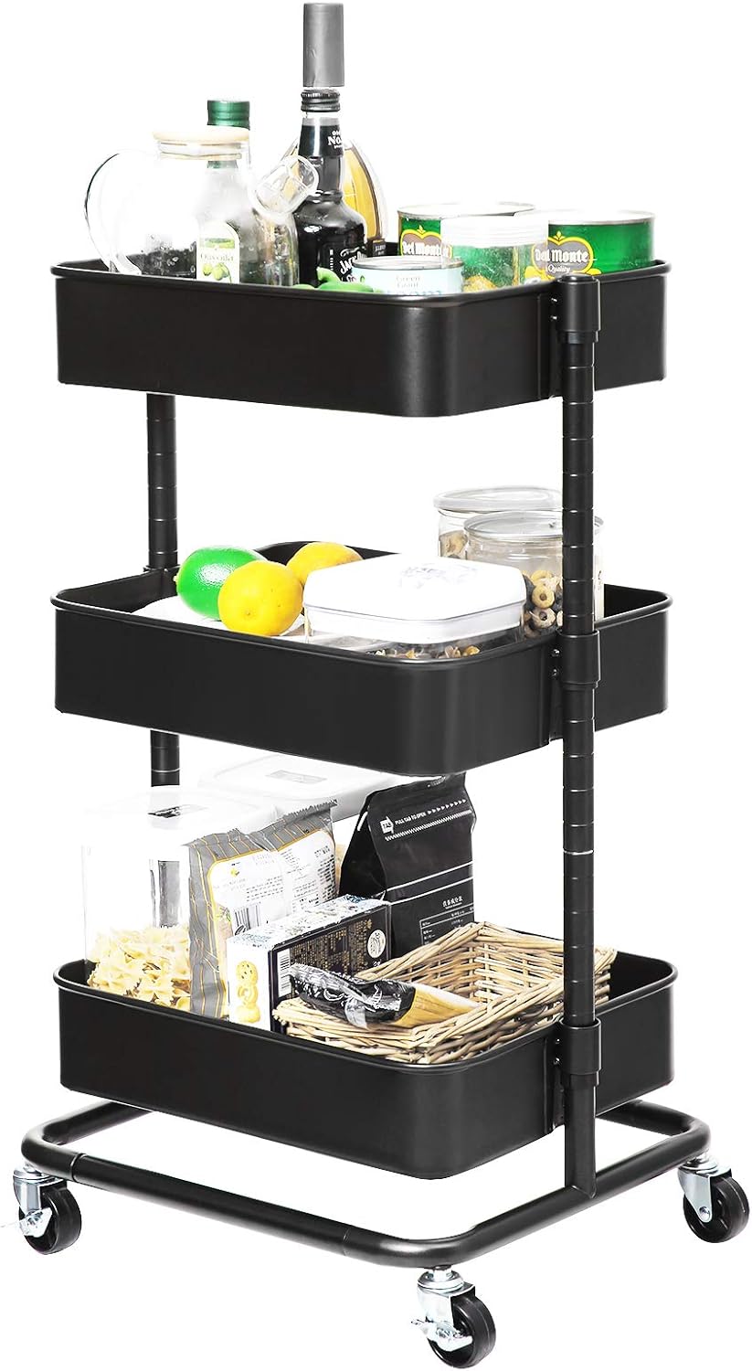 SONGMICS - chariot 3 niveaux, 43x35x73,5 cm, tablette réglable, 6955880309108