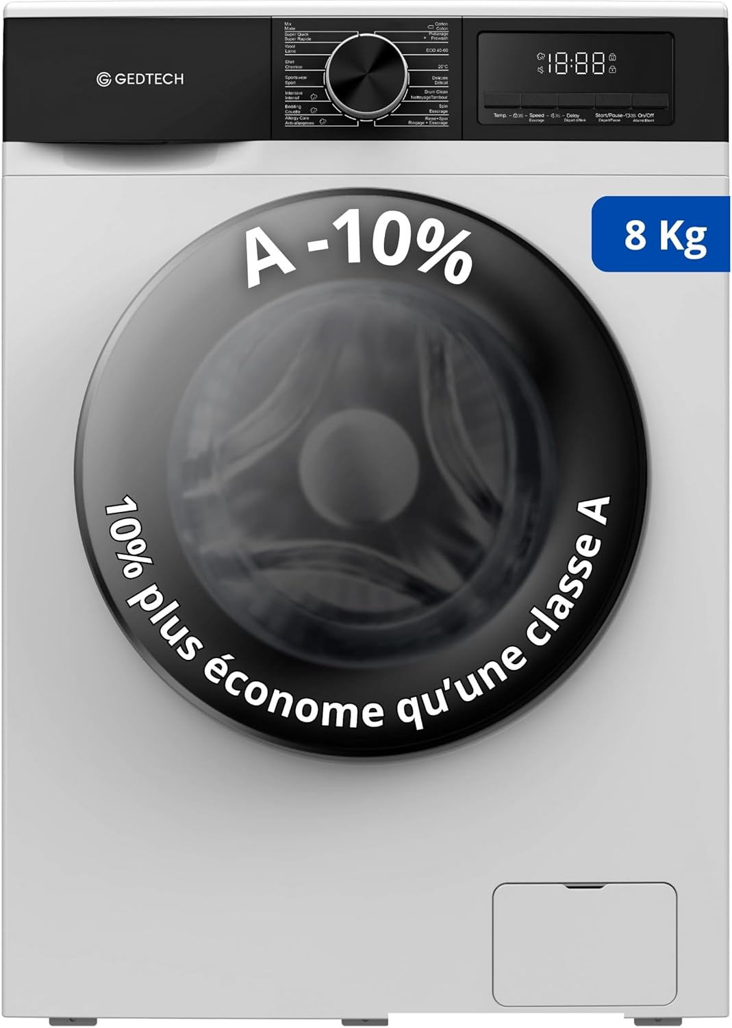 GEDTECH - Lave-linge frontal 8kg 1400tr Classe A-10% 16 programmes GLL81400WH