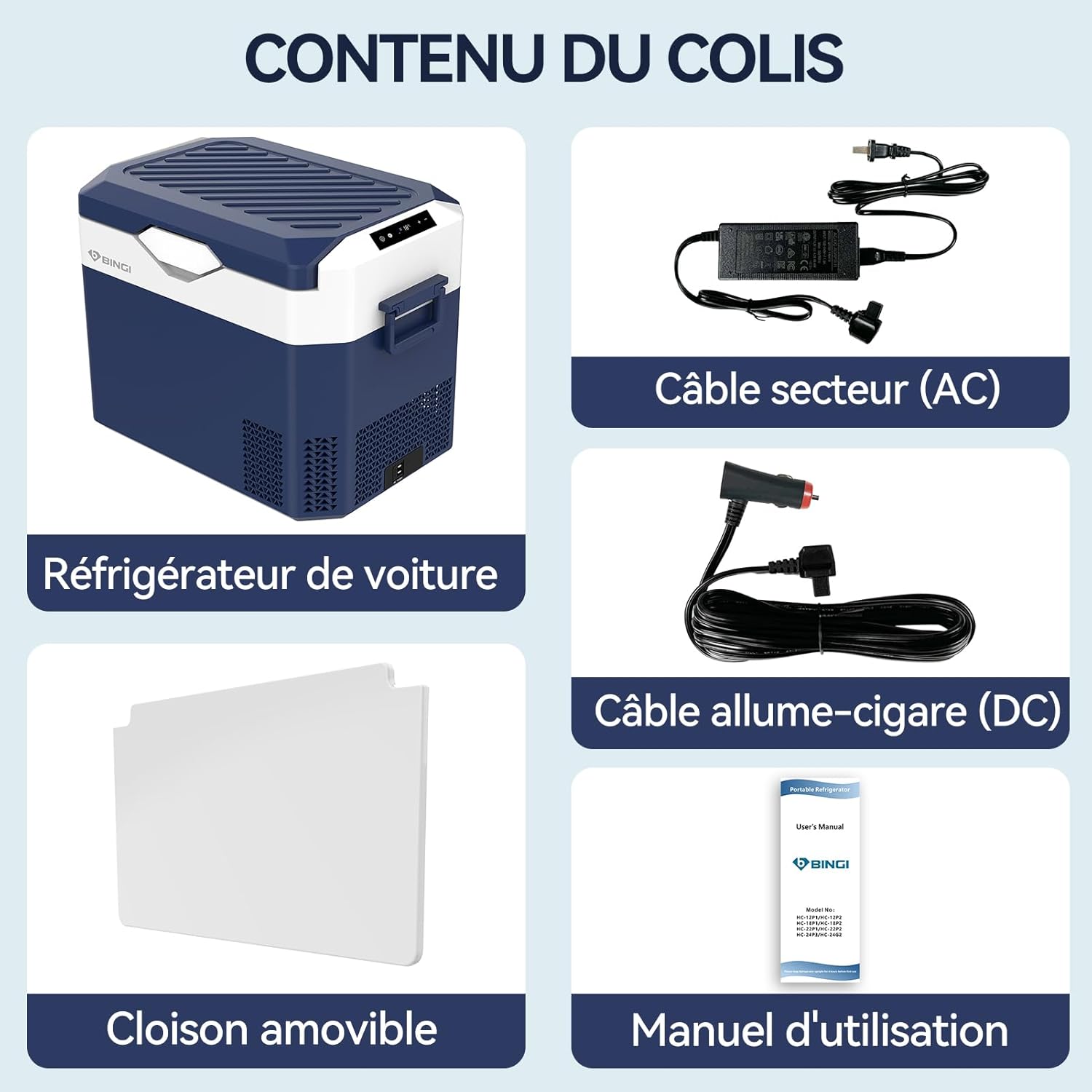 BINGI - Glacière électrique 30L - Refroidissement rapide, -18°C, multi-voltage