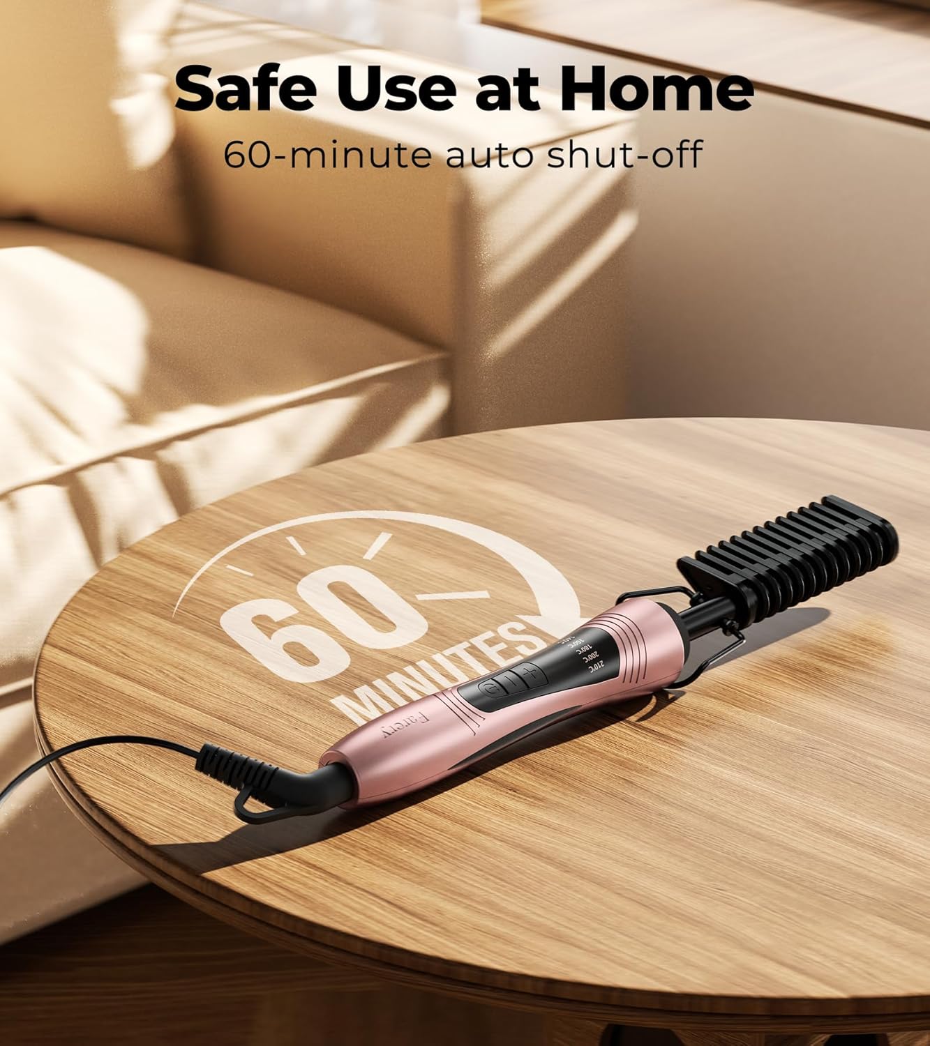 Farery – Peigne Chauffant Lisseur – Temp. réglable, arrêt auto, double tension