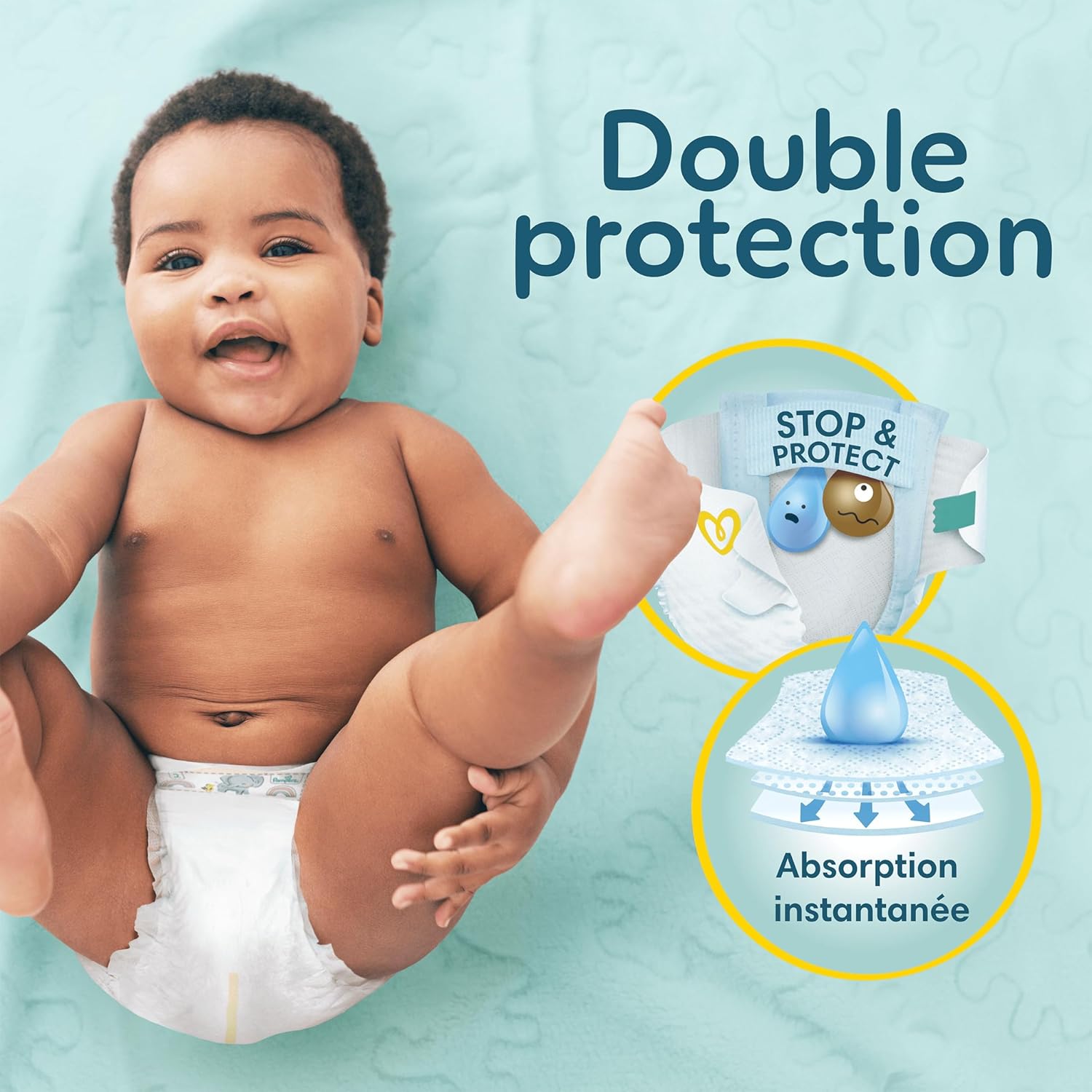 Pampers - Premium Protection Taille 1 - 180 couches, 10 lingettes, 2‑5kg, protection peau et fuites