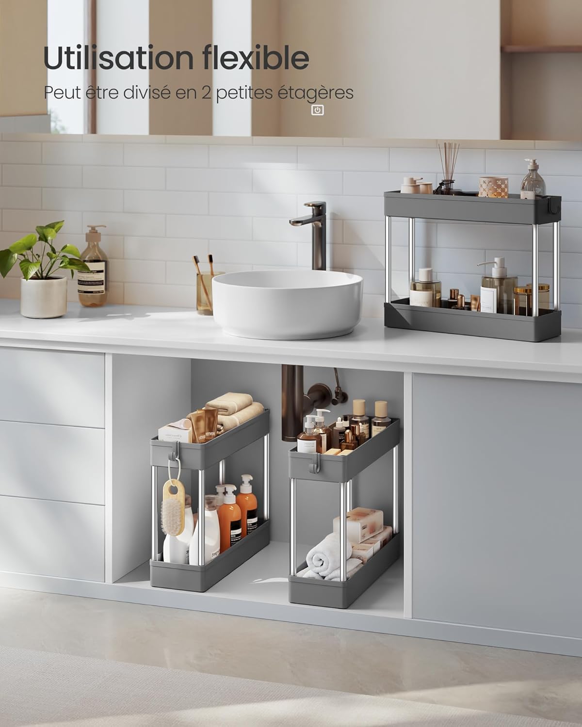 SONGMICS - chariot de cuisine 4 niveaux, acier, 14,4x42x86 cm, 6 crochets KSC008G01