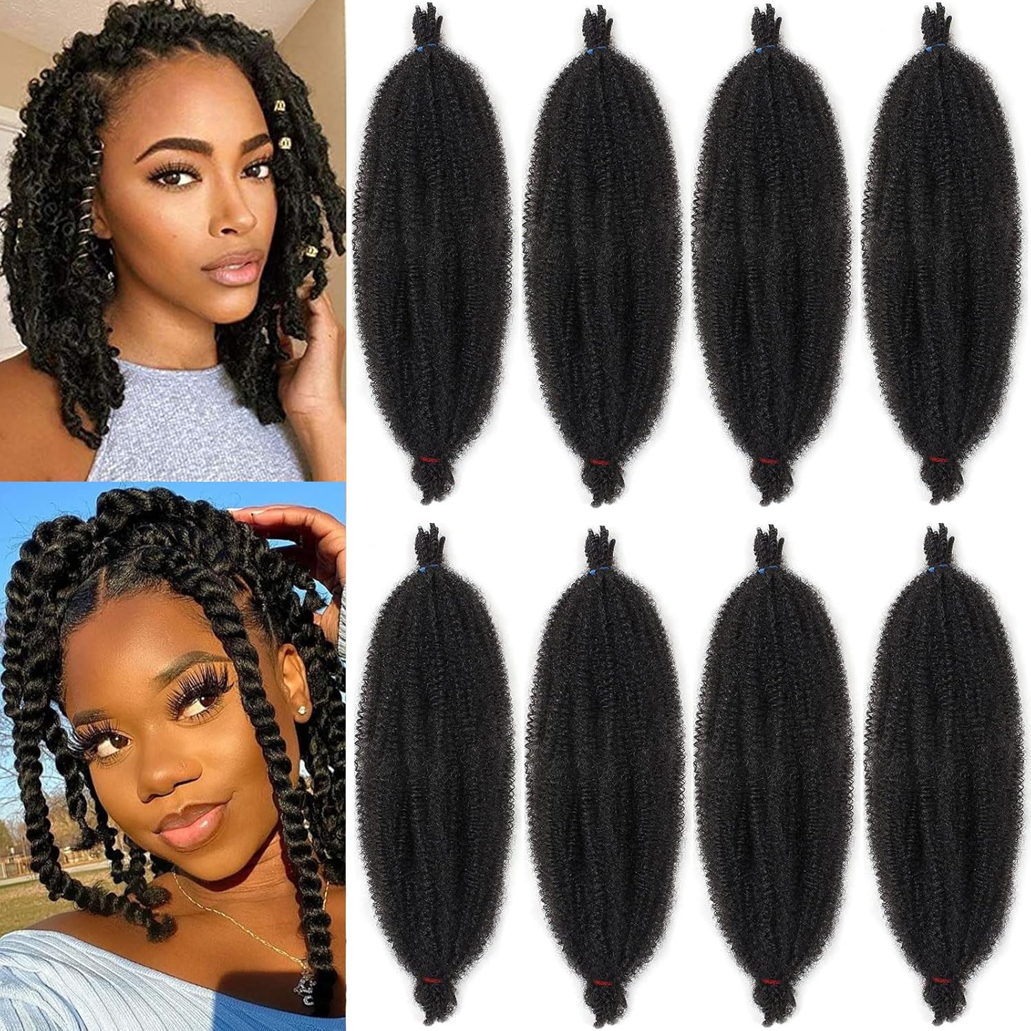 Xtrend - cheveux afro torsadés pré-séparés - 30,5 cm - lot de 8 paquets, noir naturel - 1B#