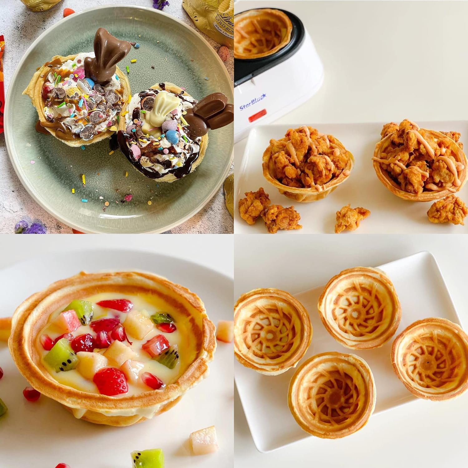 StarBlue - Double Gaufrier Coupelle - 1200W - 220V/240V, prise EU/UK