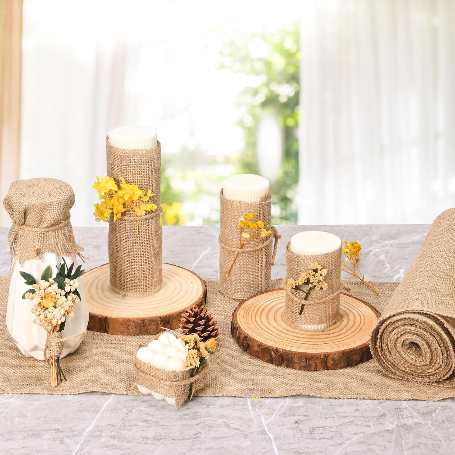 Nappe en jute - chemin de table - 30x1000 cm - coton et lin, bords cousus