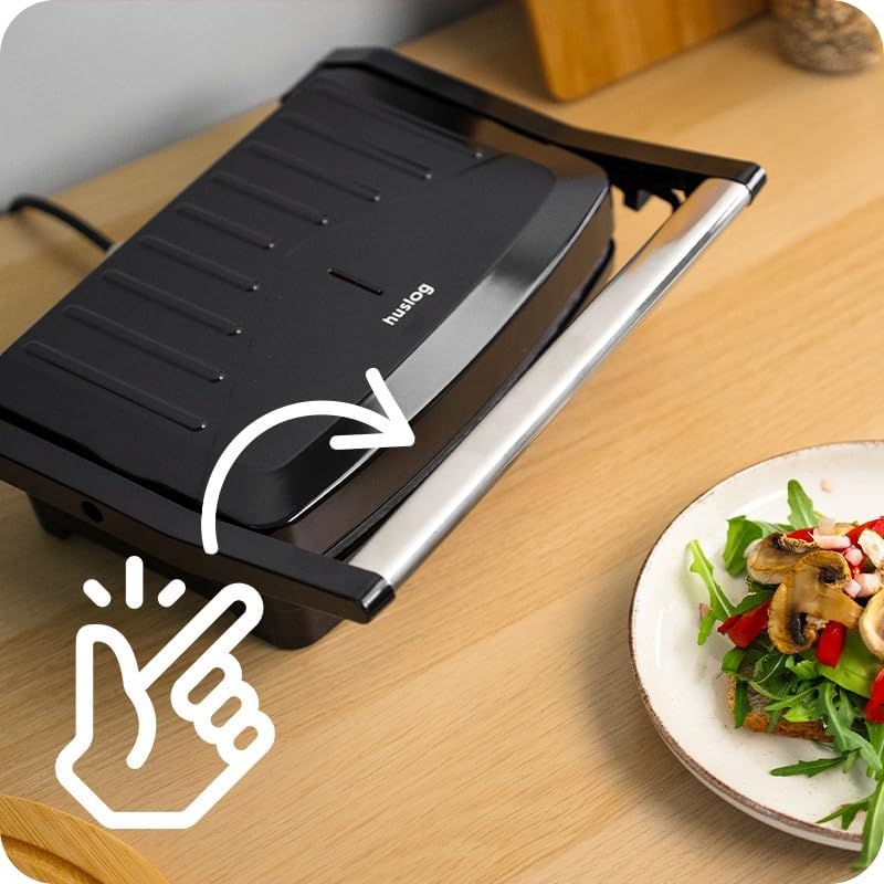 Grill panini - format compact 28x22,5x8,8cm - 1000W, inox, antiadhésif