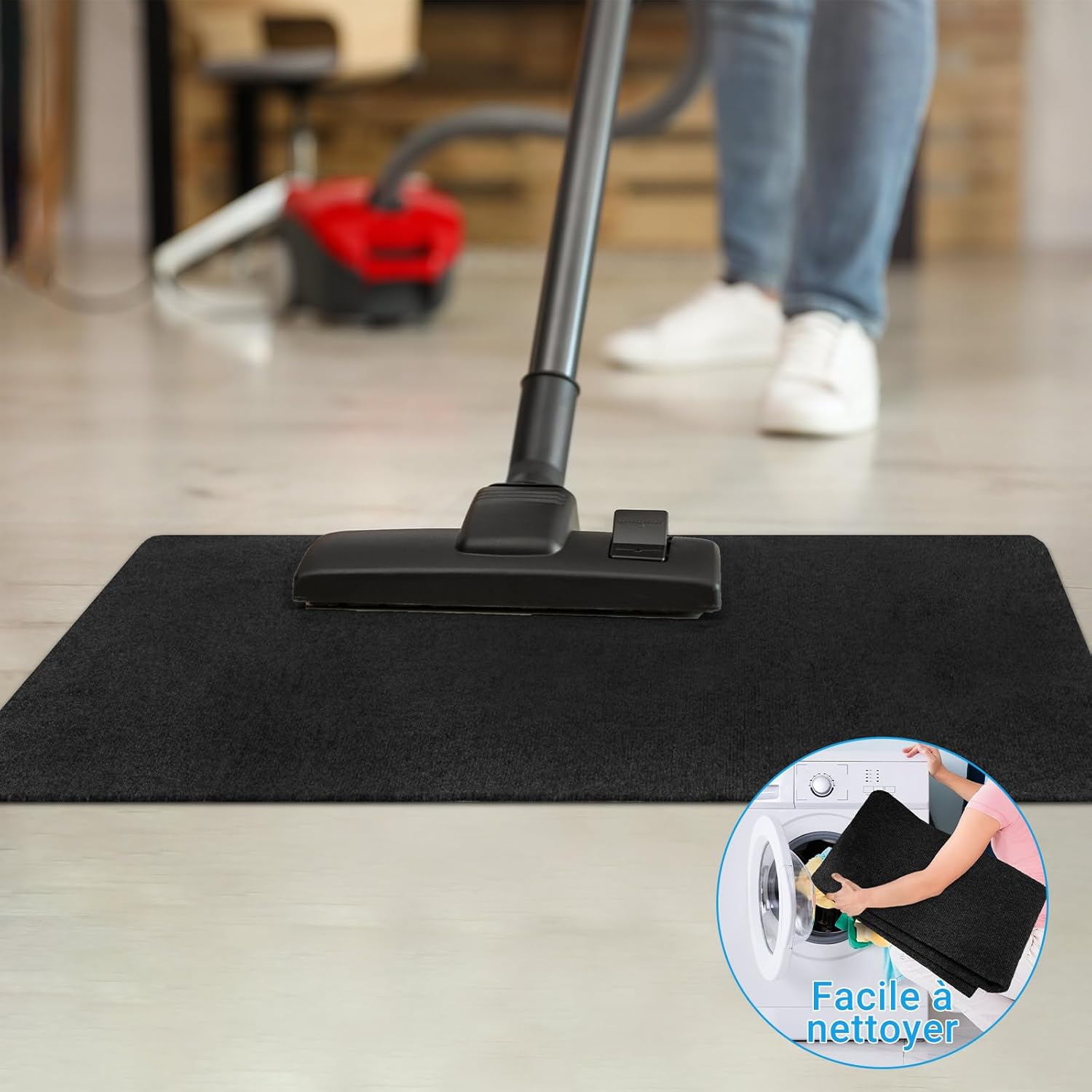 COSYLAND - Tapis chaise bureau - 90x120 cm - antidérapant, protège sols durs, facile à nettoyer, noir - 1.0