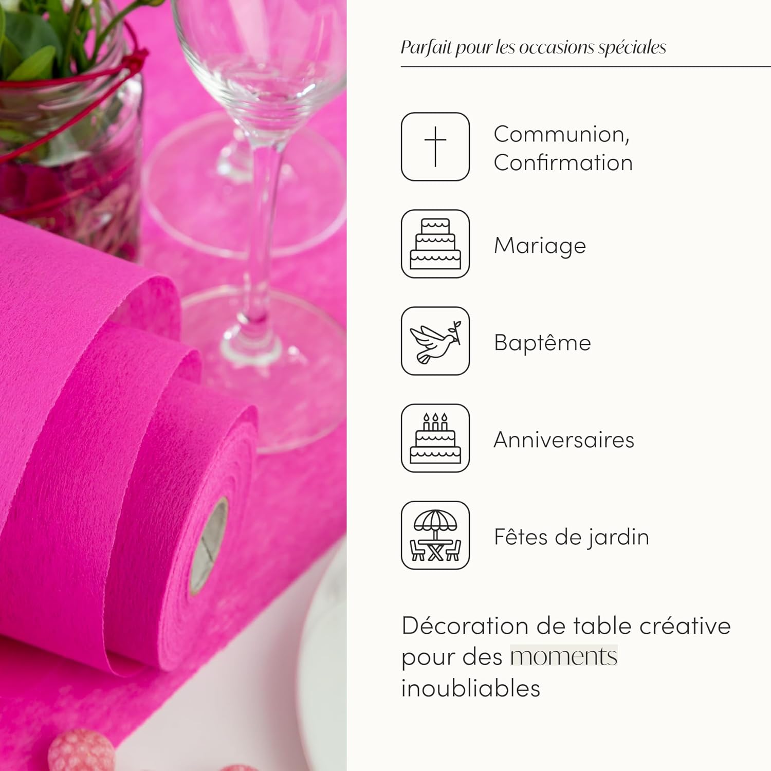 100%Mosel - Chemin de table non-tissé - 30x2500 cm - rose fuchsia, pour occasions spéciales