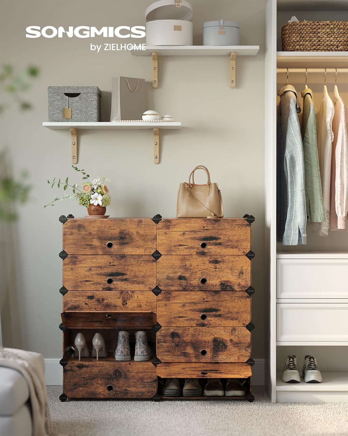 SONGMICS - meuble chaussures modulable 10 compartiments, 20 paires, LPC010A01