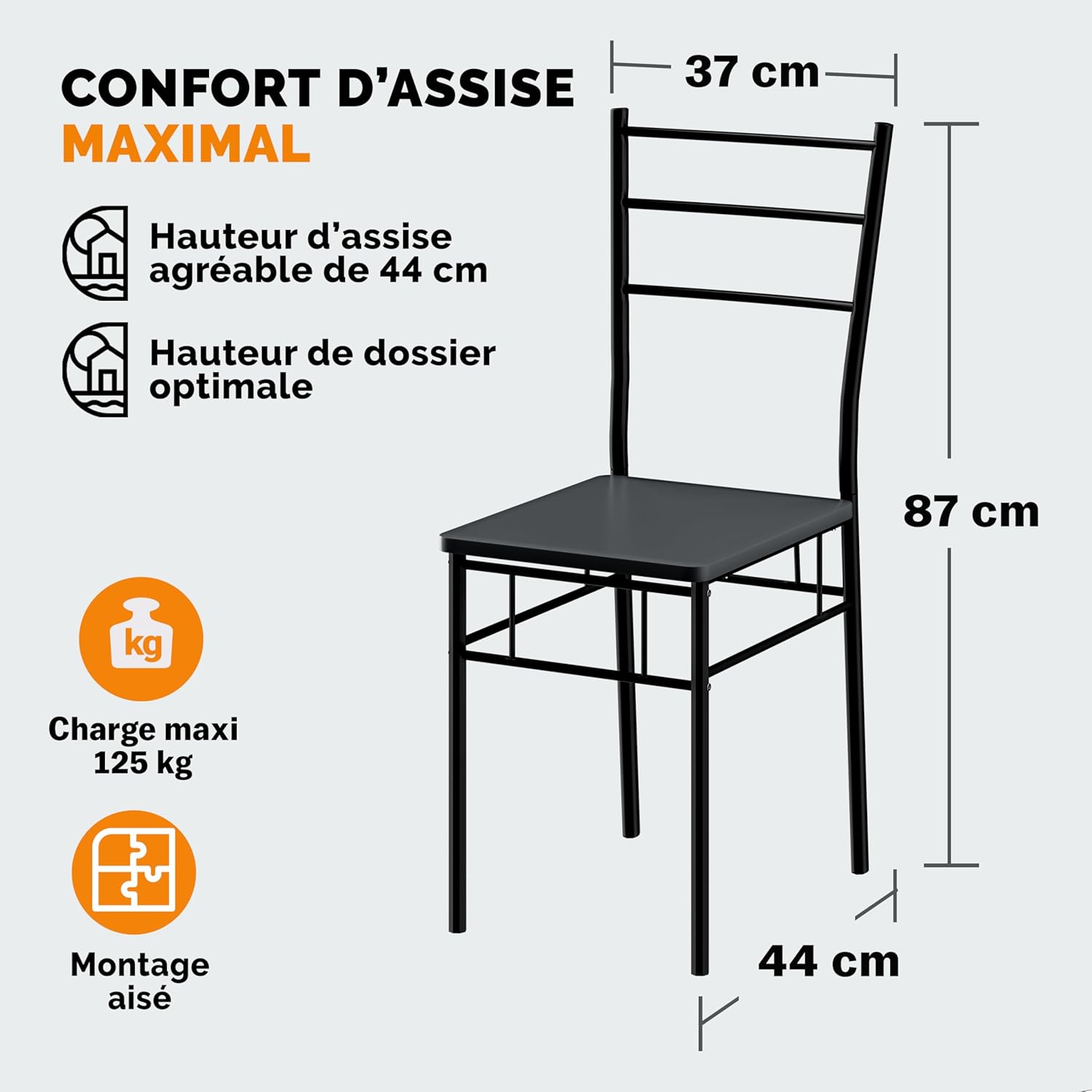 Casaria - Ensemble Leo - table et 4 chaises MDF métal, anthracite, salle à manger