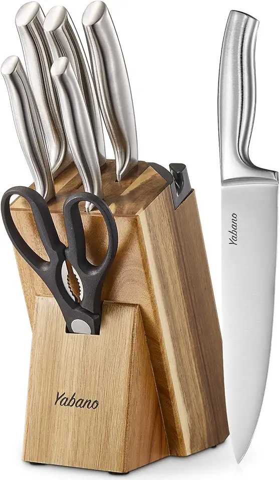 Yabano - Bloc couteaux 7 pièces inox allemand, aiguiseur, ciseaux inclus