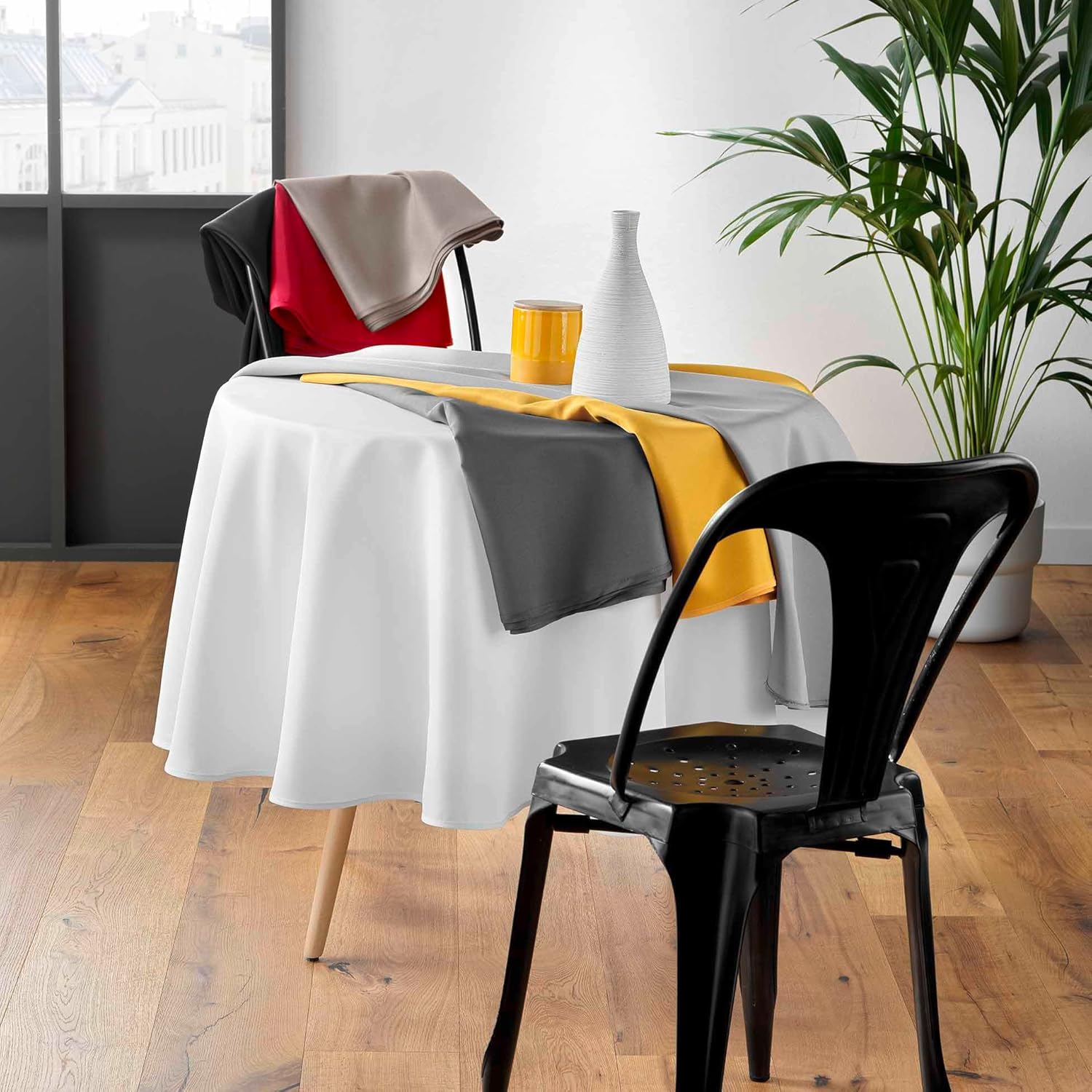 Nappe ronde - polyester uni gris - 180 cm - essentielle, élégante