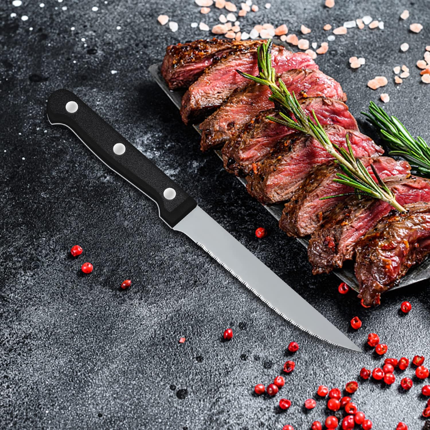 Couteaux à steak - lot de 8, acier inoxydable, dentelés, lavables