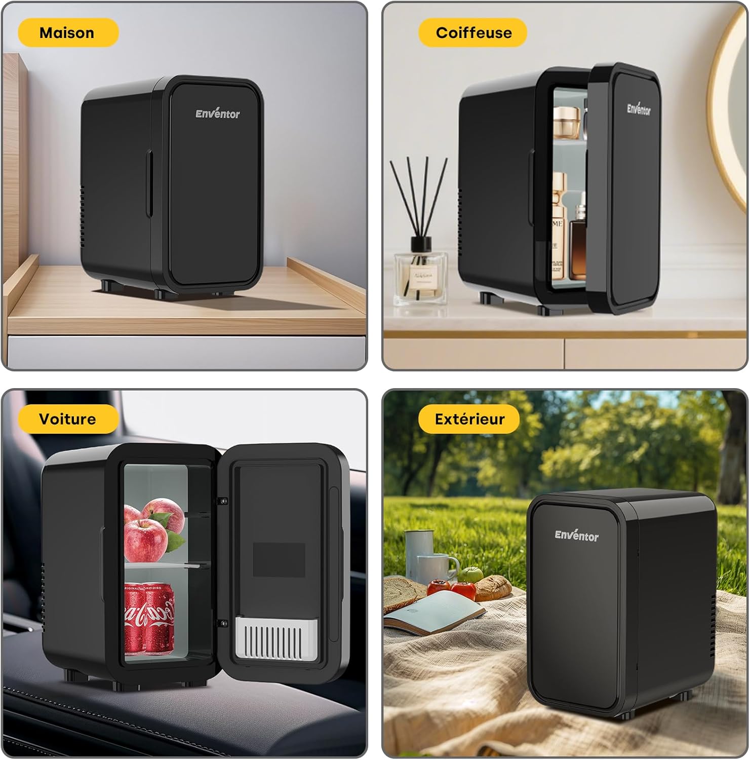 Enventor - Mini frigo 6L, AC/12V, froid/chaud, compact, noir