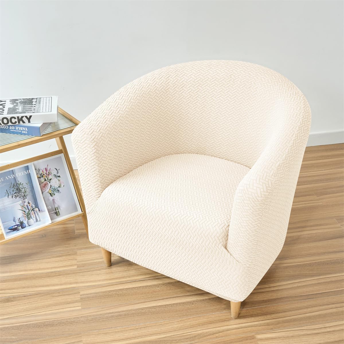 Housse de fauteuil cabriolet - Chesterfield jacquard beige - 1 place - Extensible, universelle, pour salon/café