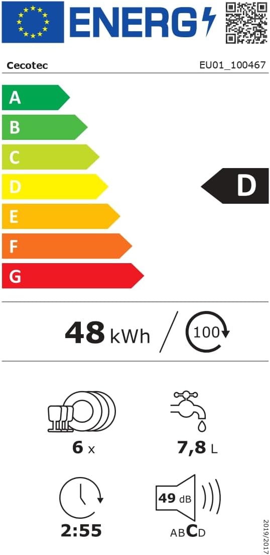 Cecotec - Bolero Aguazero 2500 S-BI - compact 6 couverts - verre noir, basse conso, 5 programmes, départ différé, 2500 S