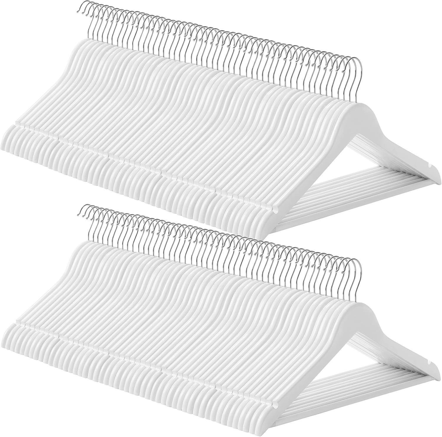 SONGMICS Cintre Bois, Lot de 100, avec Encoches Antiglisse, Barre Antidérapante pour Pantalons, Crochet Pivotant à 360°, pour Costumes, Chemises, Manteaux, Blanc CRW03W-100