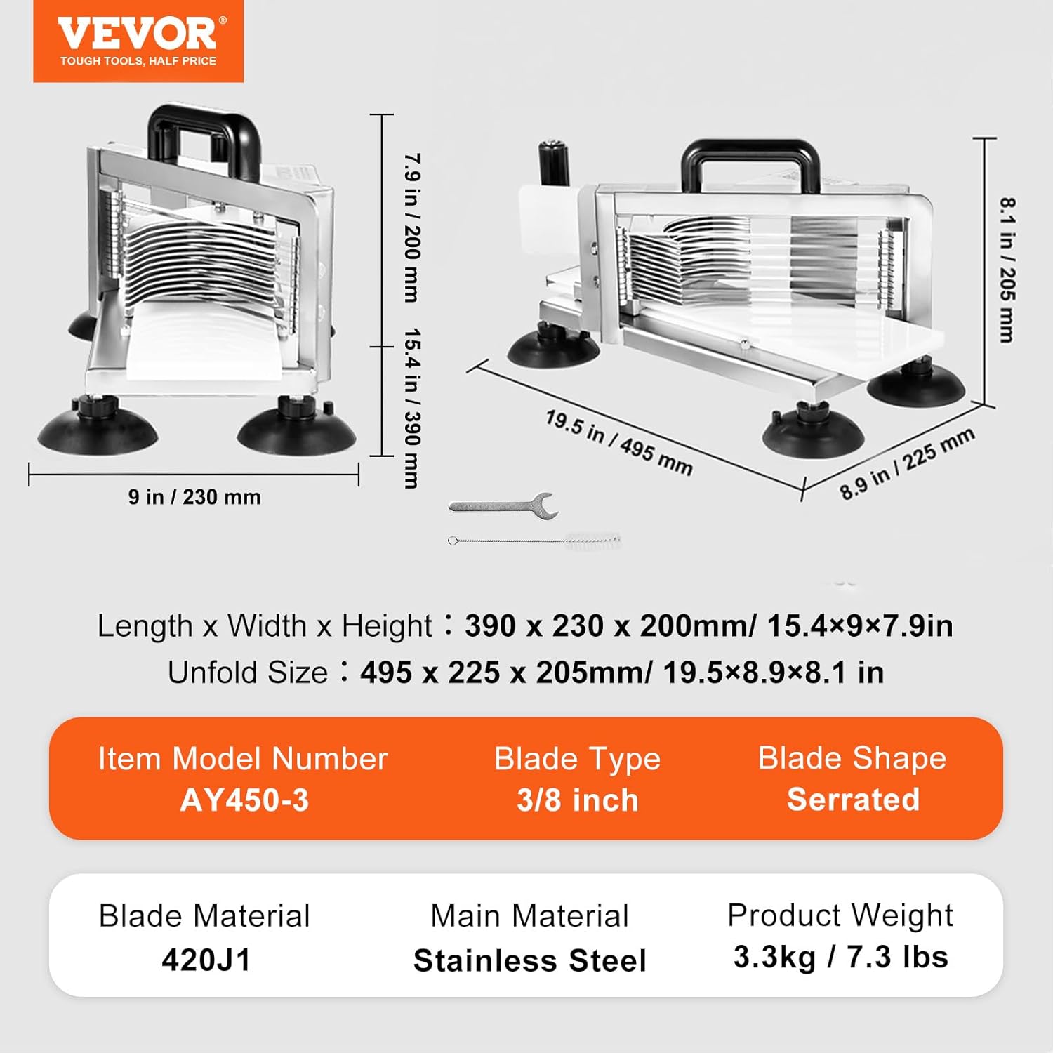 VEVOR - Coupe-tomates inox 9,5mm - pieds antidérapants robustes