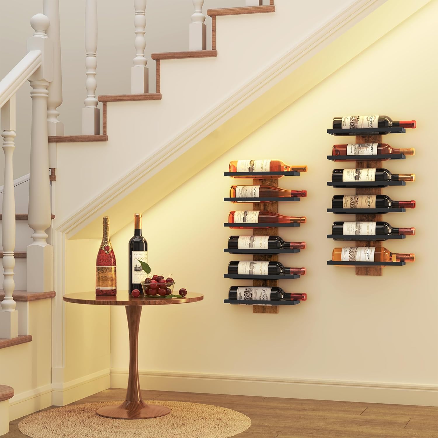 FAVOOSTY - étagère à vin murale - 6 niveaux métal - rangement bouteilles compact élégant