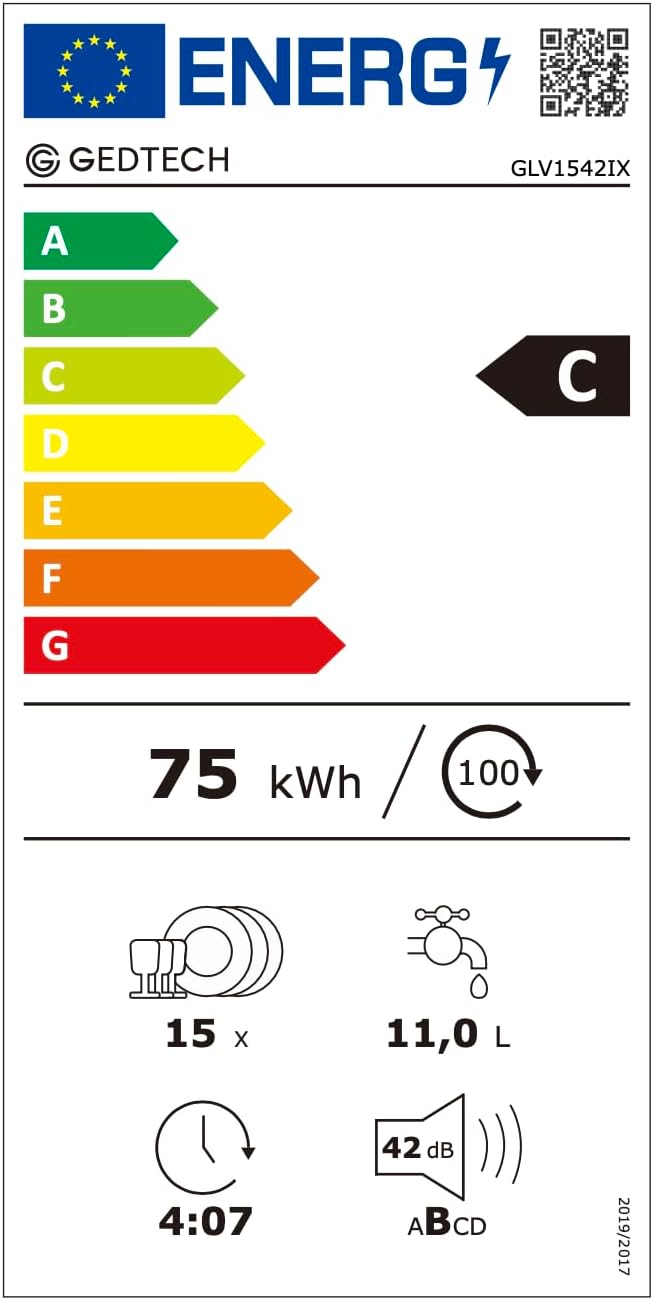 GEDTECH - Lave-vaisselle 15cv, 42 dB, départ différé, inox, GLV1542IX