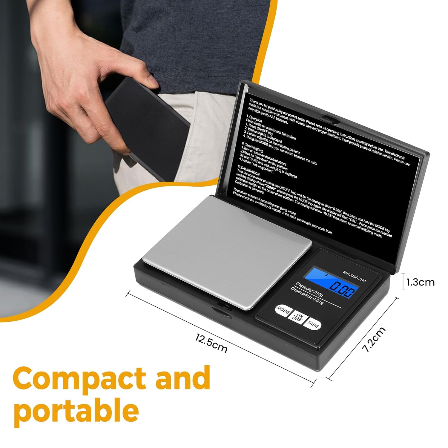 Oderra - Balance de précision portable 700g/0.01g, écran LCD, piles incluses