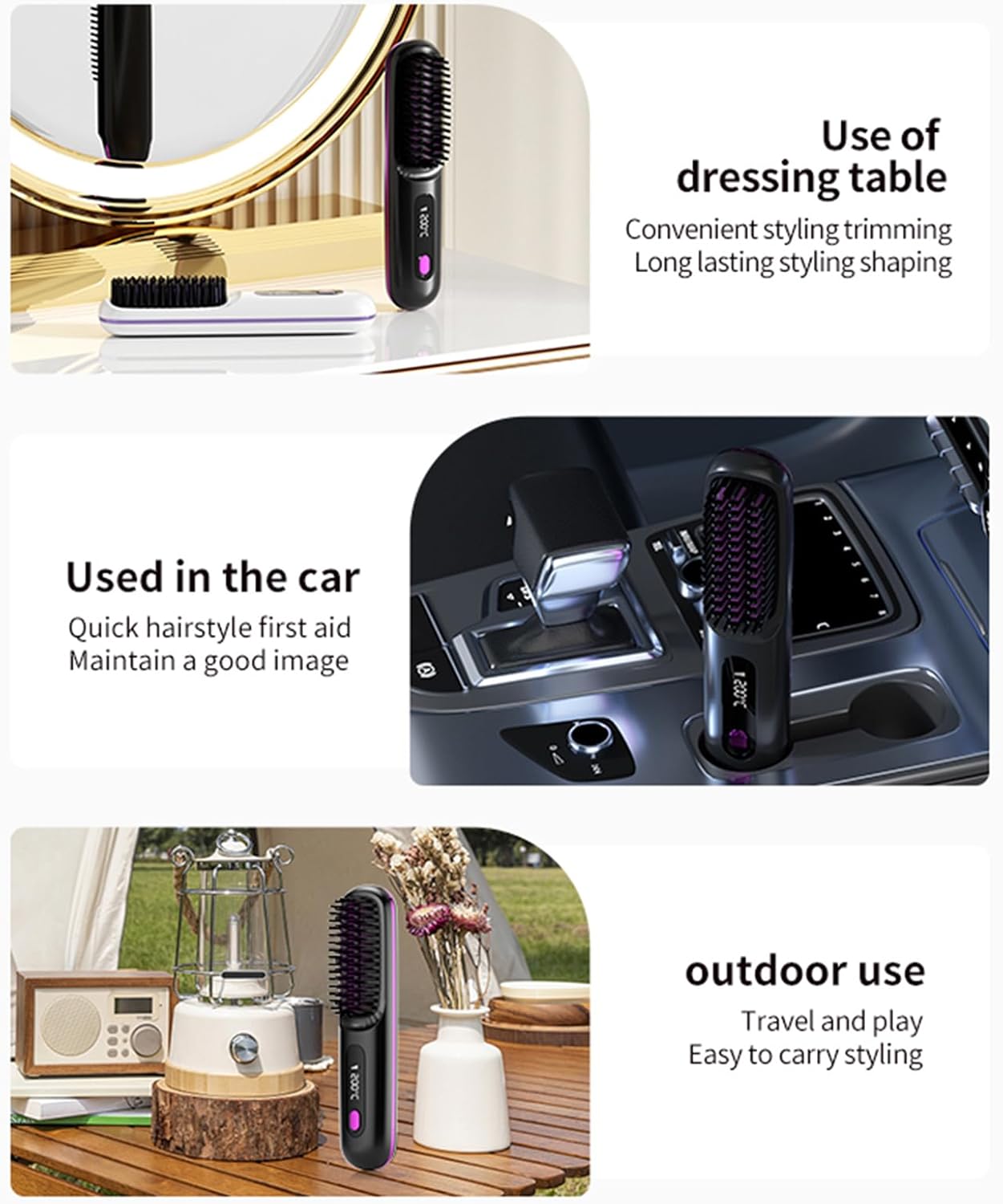 Go Brush Pro - Brosse chauffante rechargeable, design durable, portable