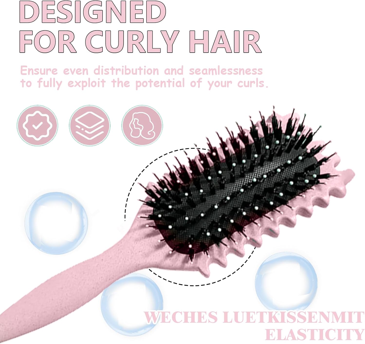 Brosse coiffante - boucleur 24cm - fixation boucles, anti-frisottis, rose