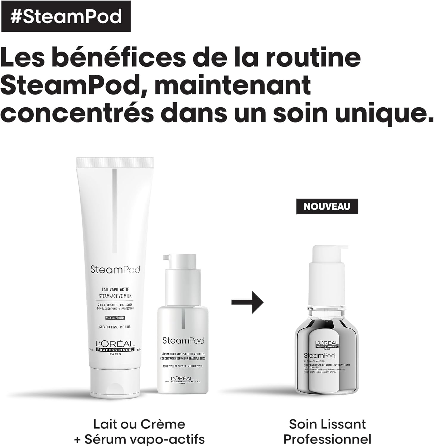 L'Oréal Professionnel - SteamPod Sérum - 50ml - Thermoprotection 230°C, anti-frizz, humidité extrême, formule anhydre, t